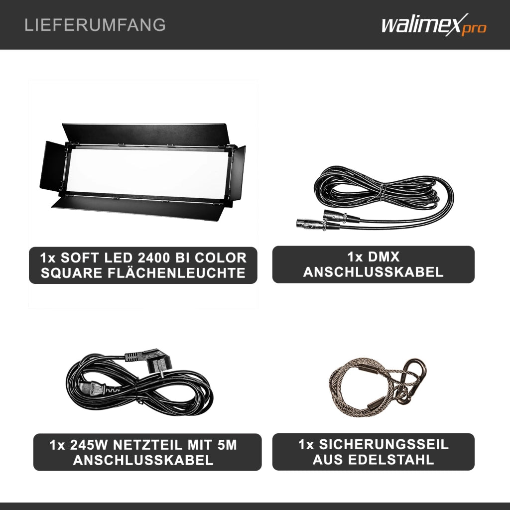 Walimex Pro Soft LED Brightlight 2400 Bi-Color Flat - Luce d'area Soft LED di alta qualità con temperatura di colore di 3200-5600K, potenza di 200W per produzioni fotografiche e video professionali