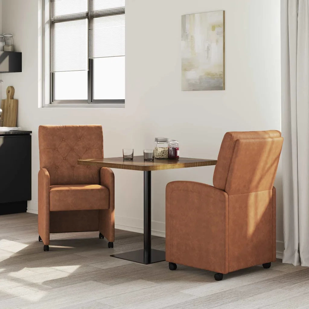 Sedie da Pranzo con Ruote 2 pz | Sedie da cucina Marrone 58 x 67 x 97 cm