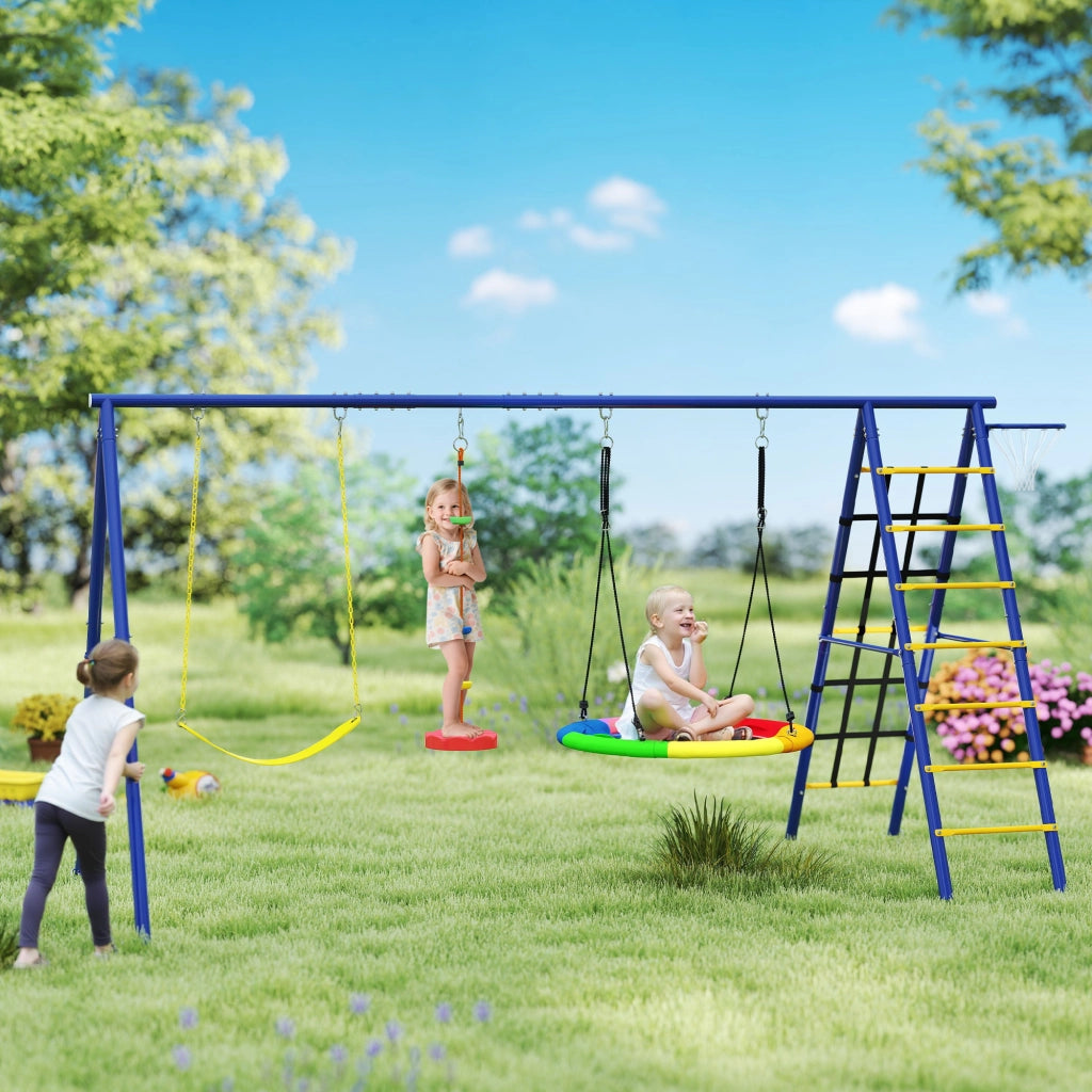 Gioco Bambini con Altalene, Scala a Corda e Canestro ¨C zephmum ¨C Acciaio, PE, PP, 3.5x1.8x2 m