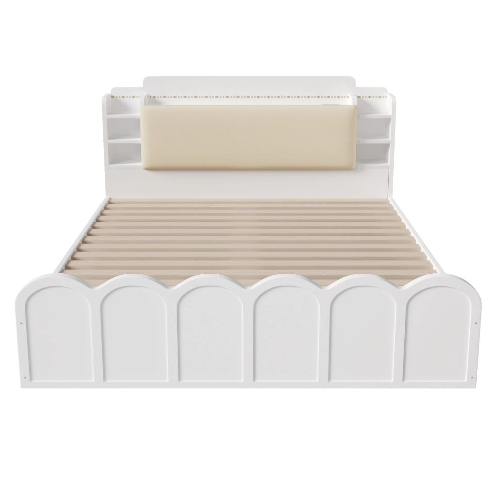 Letto a pannello - Zephmum- 140x200cm- Bianco- Funzione di ricarica USB-C, illuminazione LED, controllo a pressione/app, vano di archiviazione ribaltabile