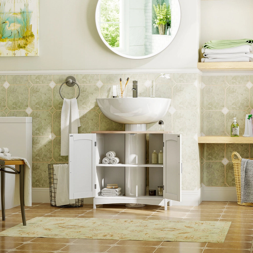 Mobile Sottolavabo Bagno con Ante e Ripiano Regolabile ¨C Minimal ¨C Legno e Bianco 60x33x60