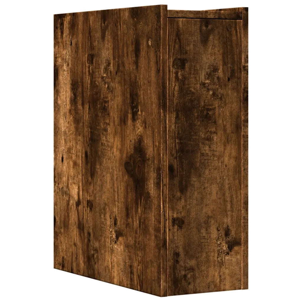Armadietto da Bagno Stretto con Ruote Rovere Fumo in Truciolato