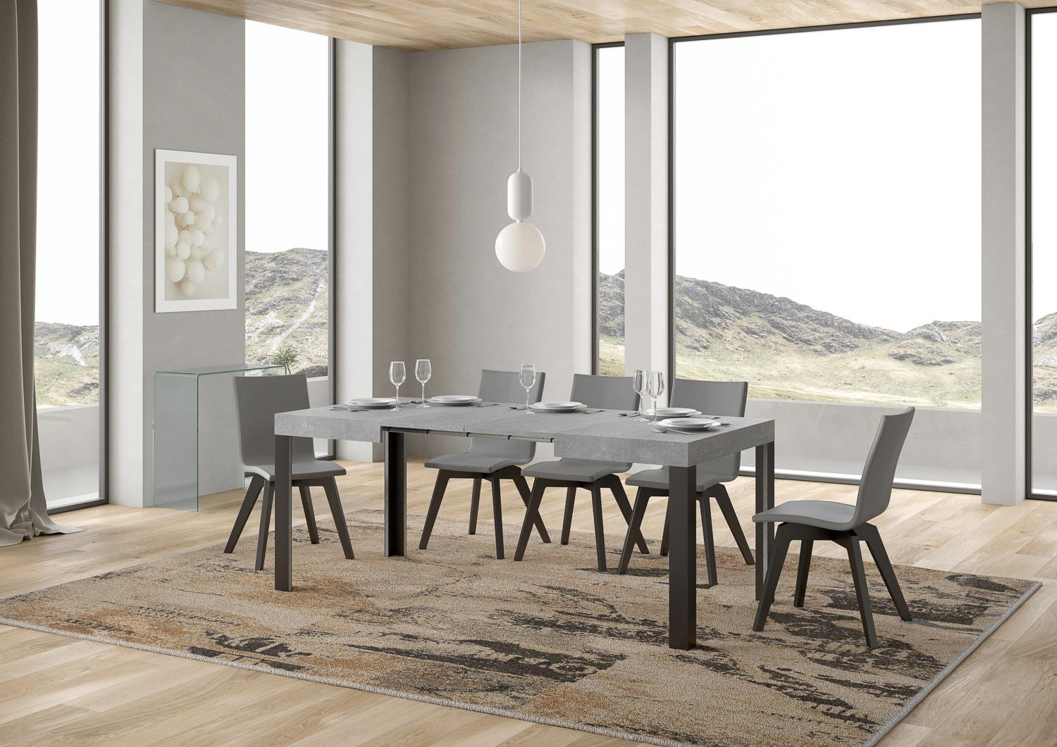 Tavolo Allungabile 110-194x70x77 cm Linea Cemento e Antracite