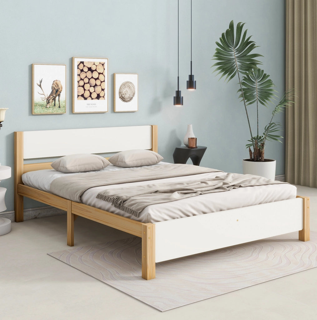Letto matrimoniale in legno con testiera e pediera bianca