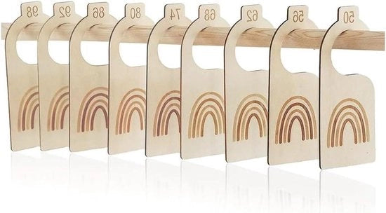 Set di separazioni per bambini in legno - Set di 9 misure da 50 a 98 - Divisori per abiti da bambino in legno - Separazioni per bambini in legno - Separatori per abiti da bambino - Misura 50x50, 50x60, 50x70, 50x80, 50x90, 50x98, 60x60, 60x70, 60x80 cm