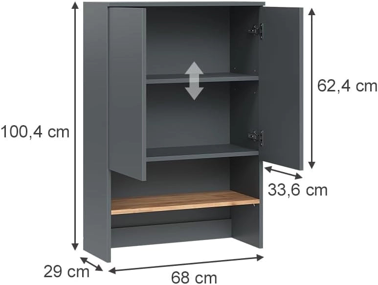 Mobile lavatrice Viktor, Antracite/quercia dorata, 68 x 100.4 cm, per riporre risparmiando spazio sopra la lavatrice