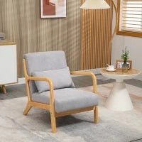 Poltrona Lounge con 3 Cuscini Inclusi, Seduta Profonda, Braccioli, Struttura in Legno di Gomma, Velluto, Grigio