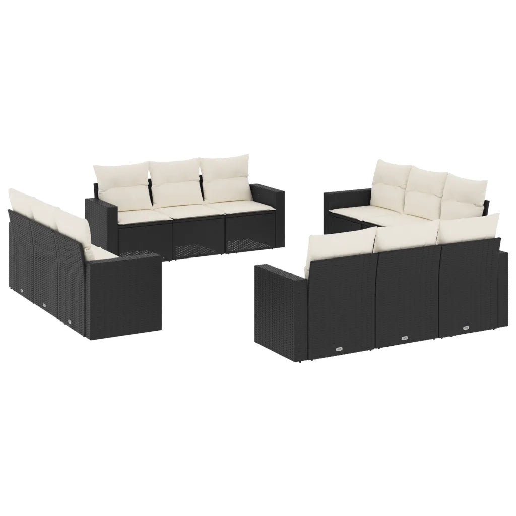 Set Divani da Giardino 12 pz con Cuscini Nero in Polyrattan 3218756