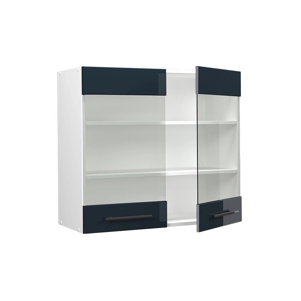Vicco Mobile da cucina in vetro Blu scuro lucido 80 cm