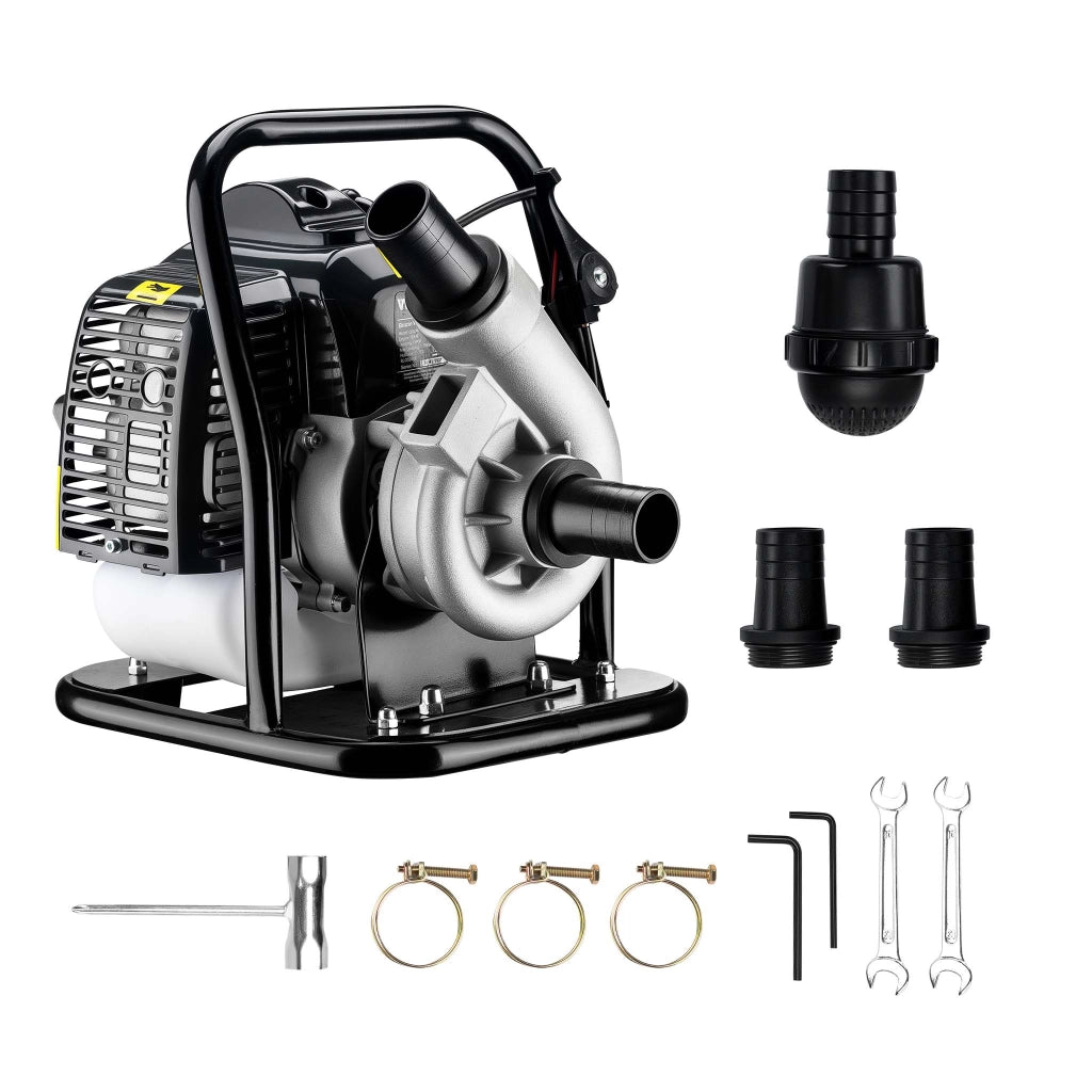 Pompa per acqua a benzina, motore a 2 tempi, 1,4 kW, pompa per giardino con portata 400 l/min, profondità di aspirazione max 8 m, per cantine, cantieri, scavi