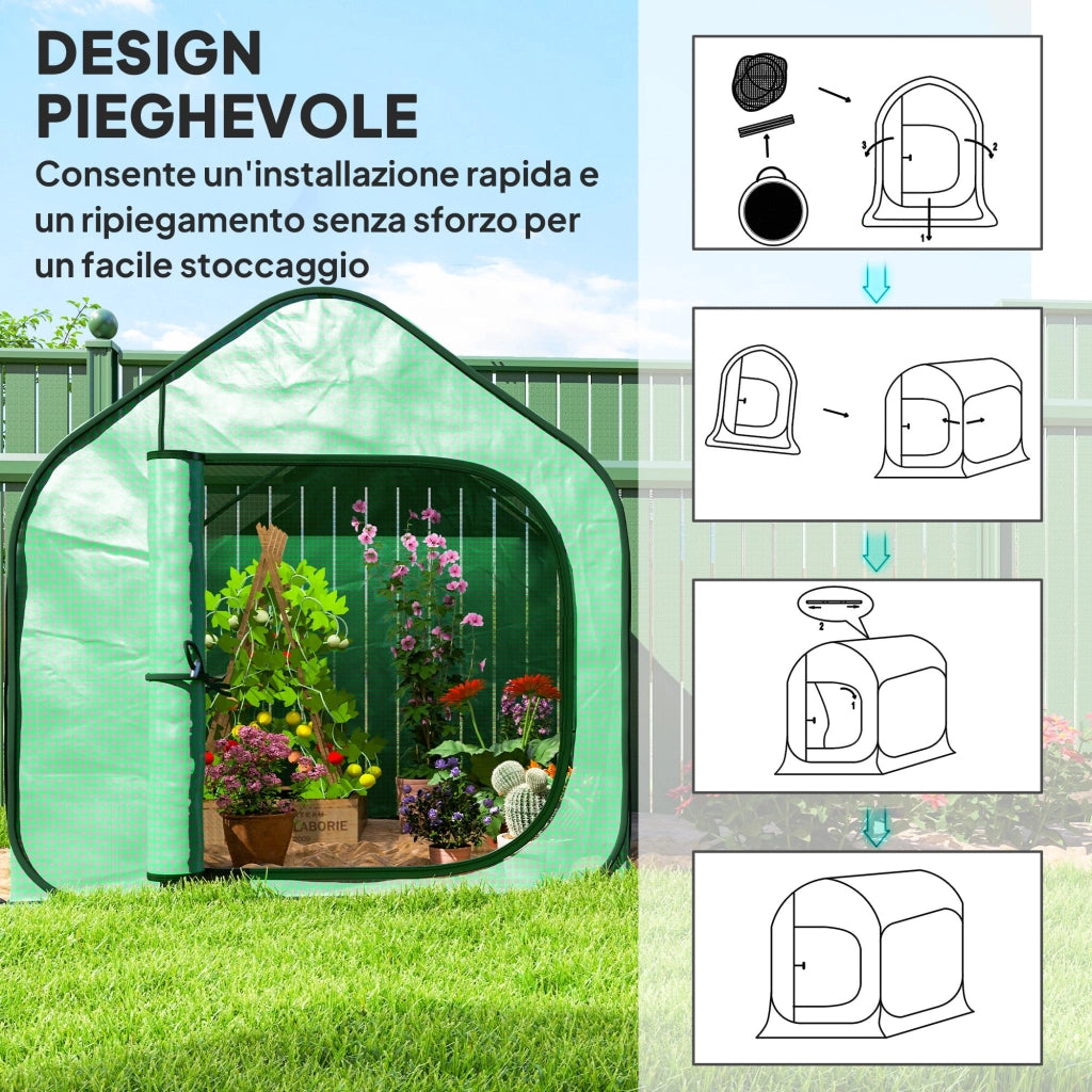 Serra a Casetta Pieghevole 150x148x148 cm con Ingresso a Cerniera Verde