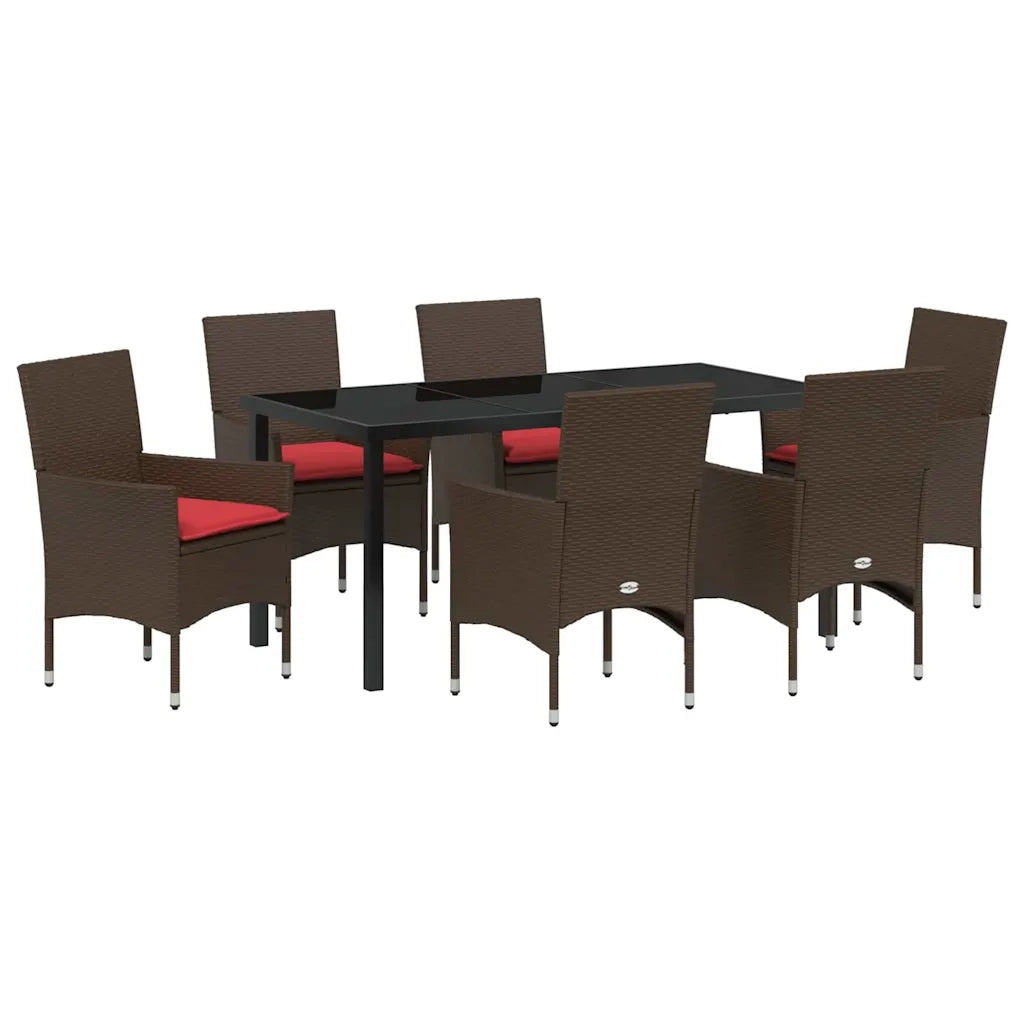 Set di tavolo e sedie con cuscino 7 pcs Marrone Rattan in PE