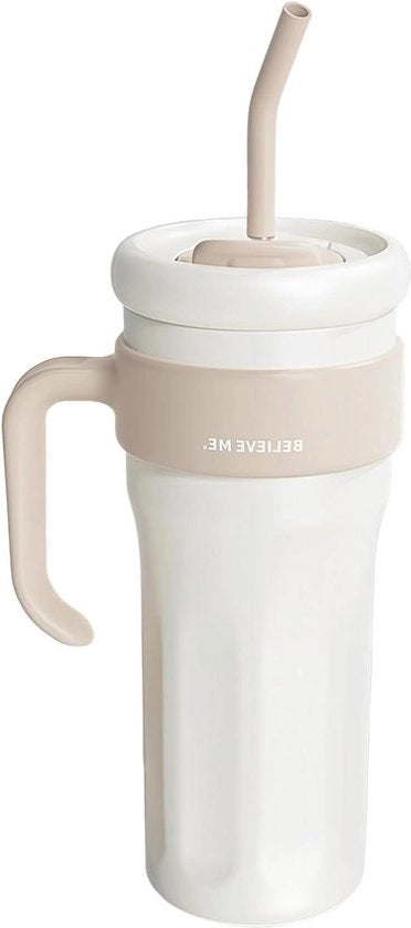 Tazza termica con manico e beccuccio - tazza in acciaio inossidabile - tazza isolata a vuoto - tazza portatile per auto - 1250 ml (bianco)