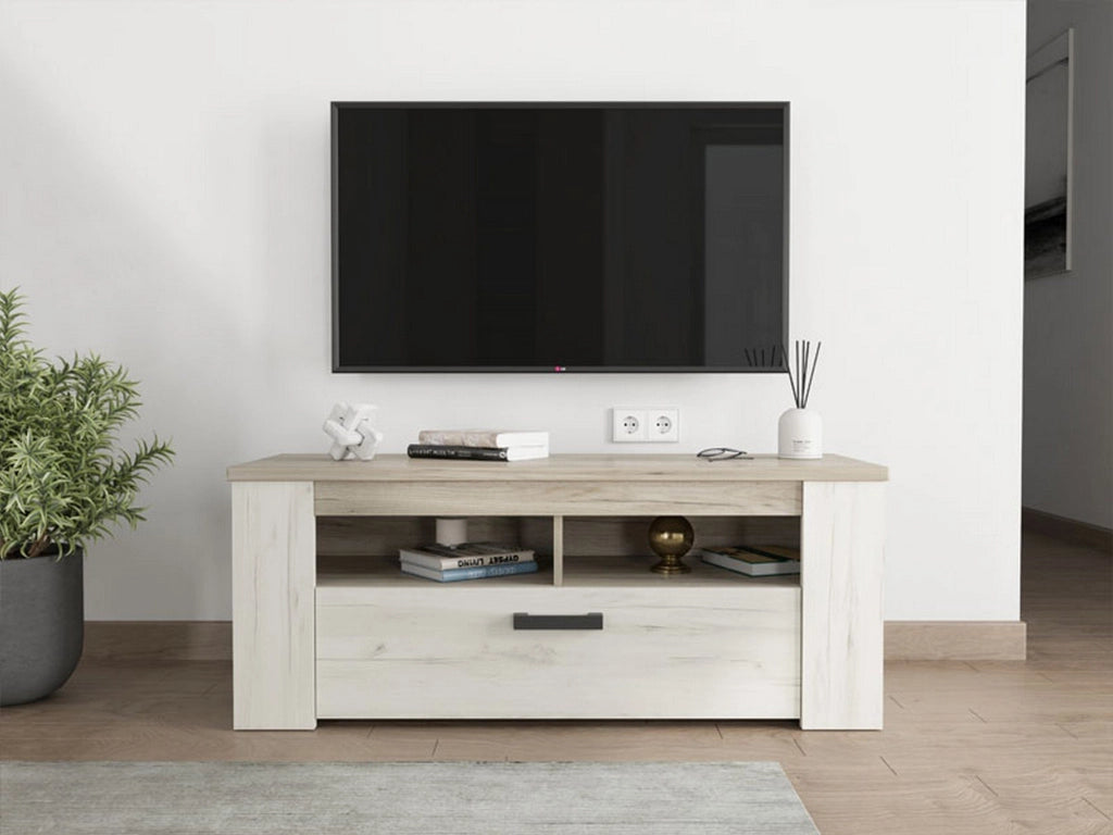 Castalda, Mobile Porta tv 3 Ripiani, 122.5x43.5x49.5h cm Bianco Larice