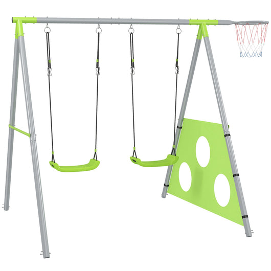 Gioco per Bambini 3 in 1 238x180x182 cm con 2 Altalene Canestro e Porta da Calcio Verde e Grigio