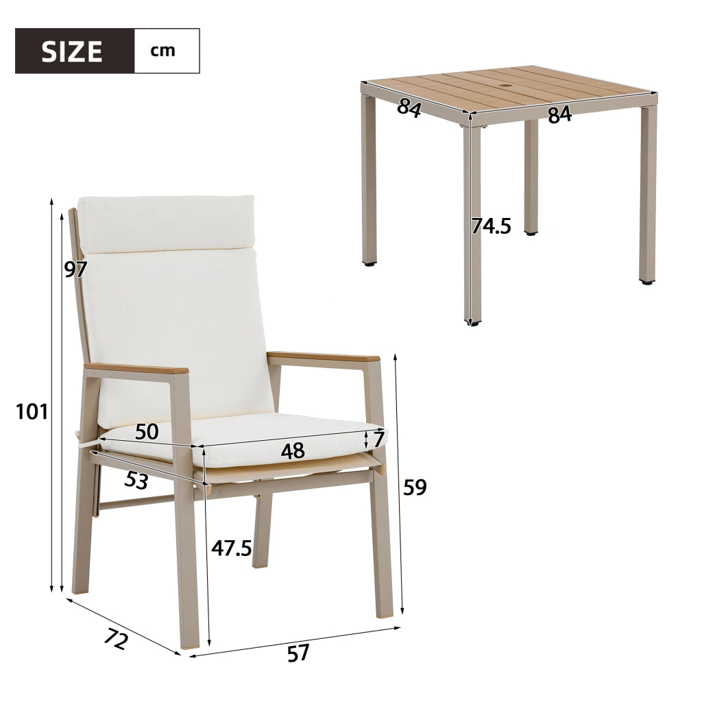 Set Tavolo e 4 Sedie da Giardino ¨C MINIMAL ¨C Ferro Zincato, Piano in Legno Plastica, Beige