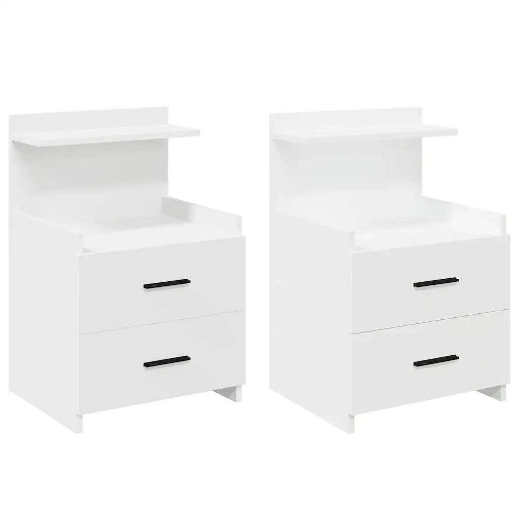 Comodini 2 pz con 2 Cassetti-Set di 2 Tavolino da notte bianchi 40x36,5x62 cm