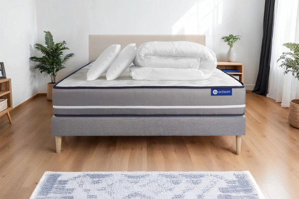 Pacchetto letto completo - Materasso 200x200cm + Box spring con doghe (kit) + 2 cuscini + Piumino - Actiflex Pur