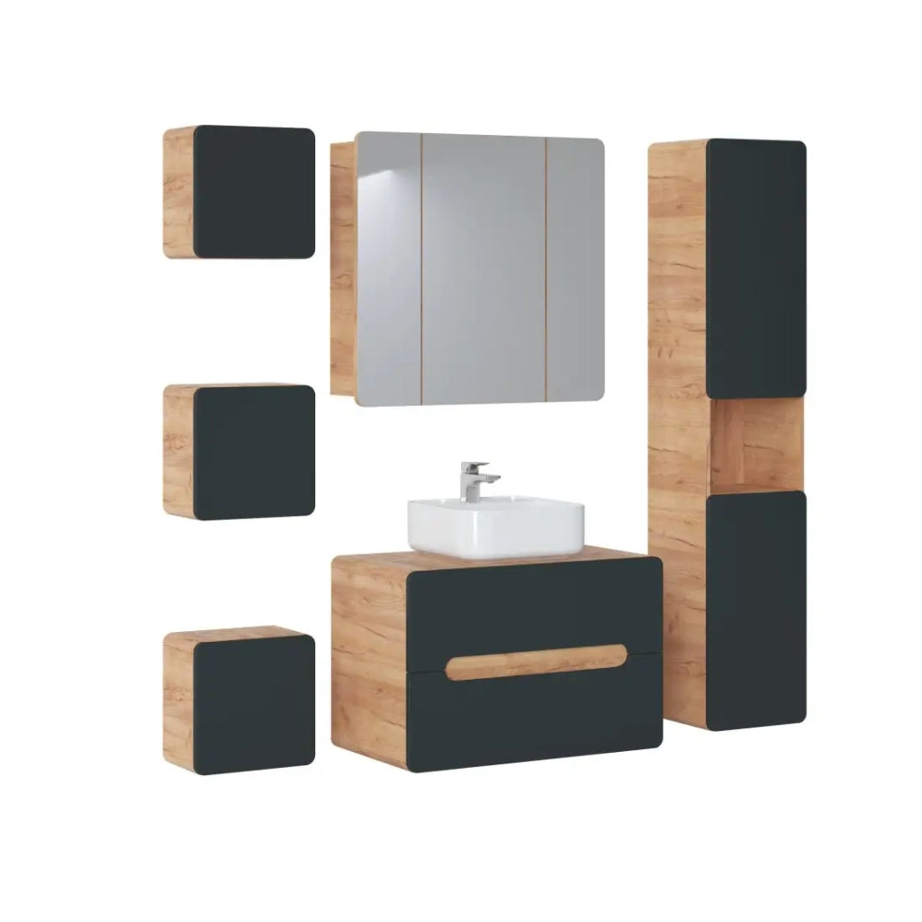 Mobile da bagno ERBANO – 1 porta – 35x35 cm – Rovere chiaro e grigio antracite