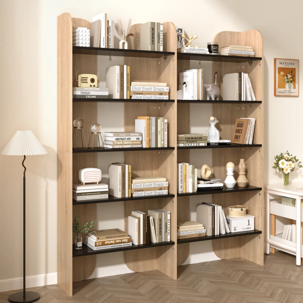 Libreria aperta a 5 ripiani alta 160 cm in truciolare naturale e nera