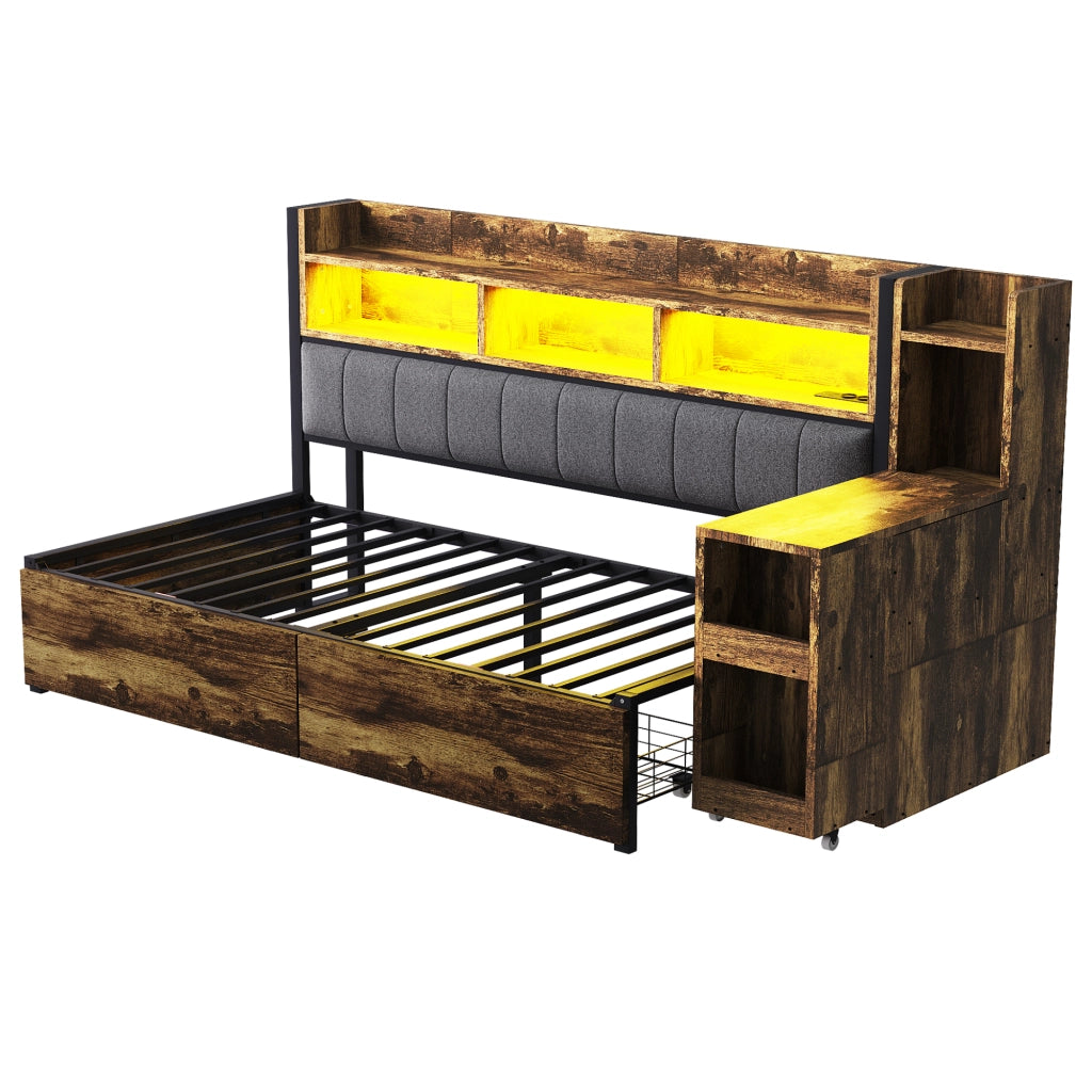 Letto Contenitore con Cassetti, LED e Scrivania ¨C MINIMAL ¨C Metallo 90x200