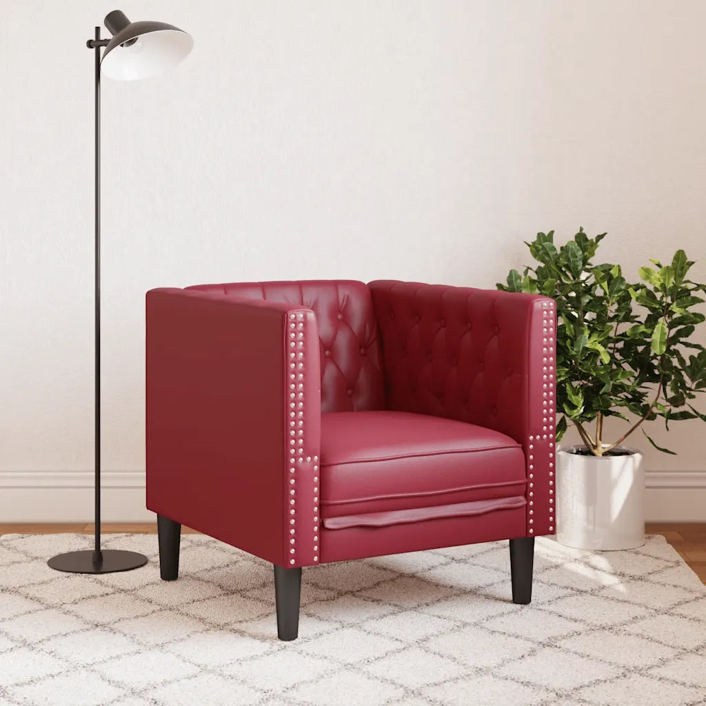 Divano Sedia-Poltrona Chesterfield Rosso Vino in Similpelle
