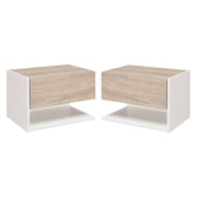 EasyComfort Set di 2 Comodini Sospesi a Parete con Cassetto e Mensola, Arredamento Moderno Camera da Letto, Bianco e Rovere