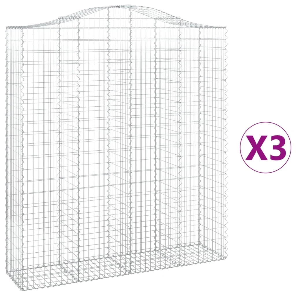 Cestini gabbioni recinzione a gabbia muro di contenimento ad arco 3 pezzi 200 x 50 x 220/240 cm ferro zincato argento 02_0040754