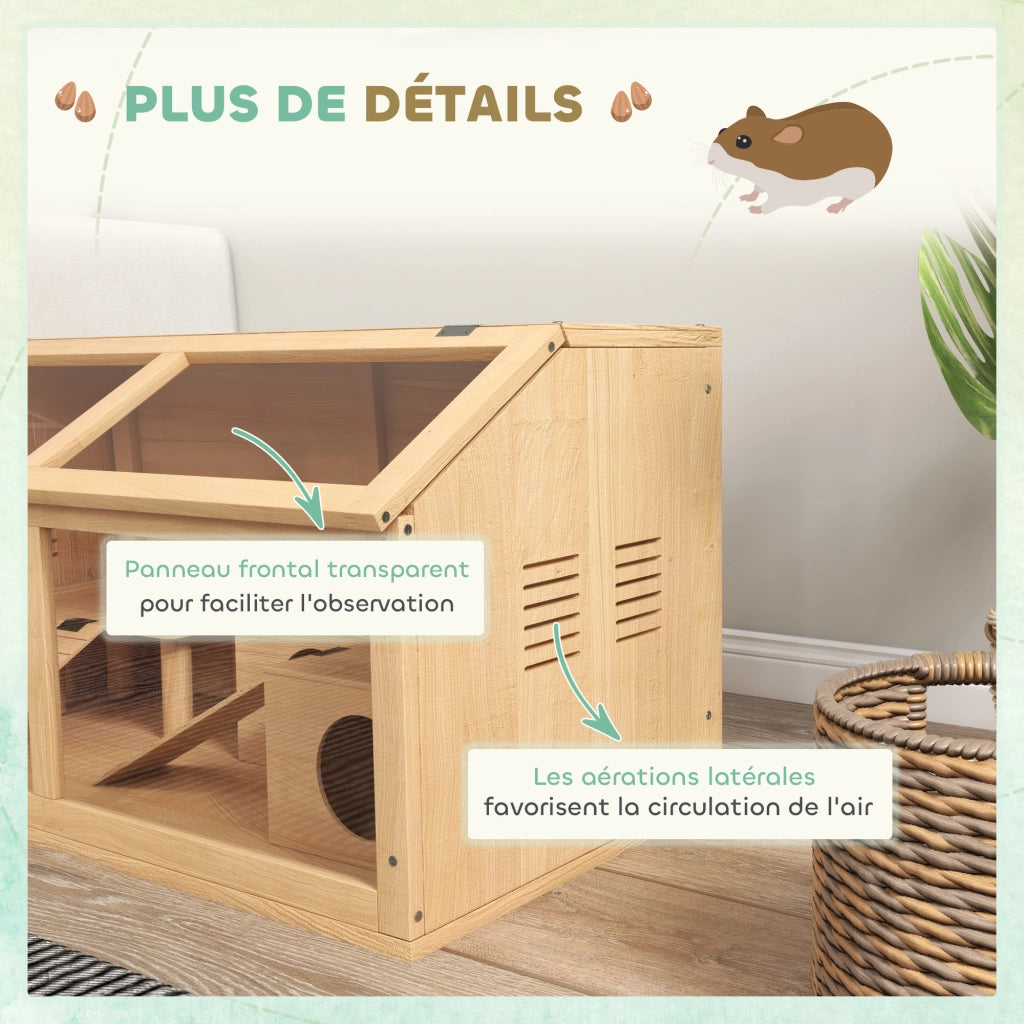 Casetta per criceti in legno con ventilazione e accessori ¨C zephmum ¨C 85x45x44cm