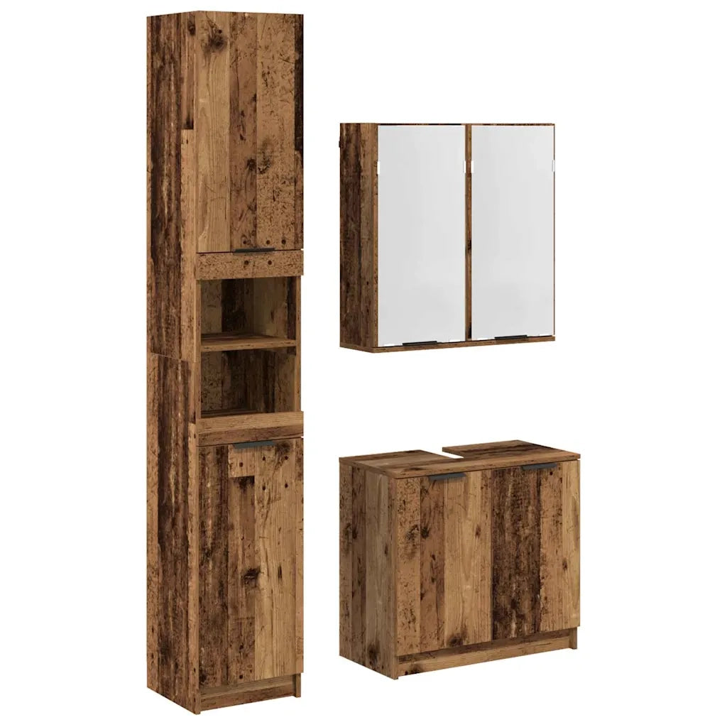 Set di Armadi da Bagno 3 pcs Legno vecchio Legno multistrato
