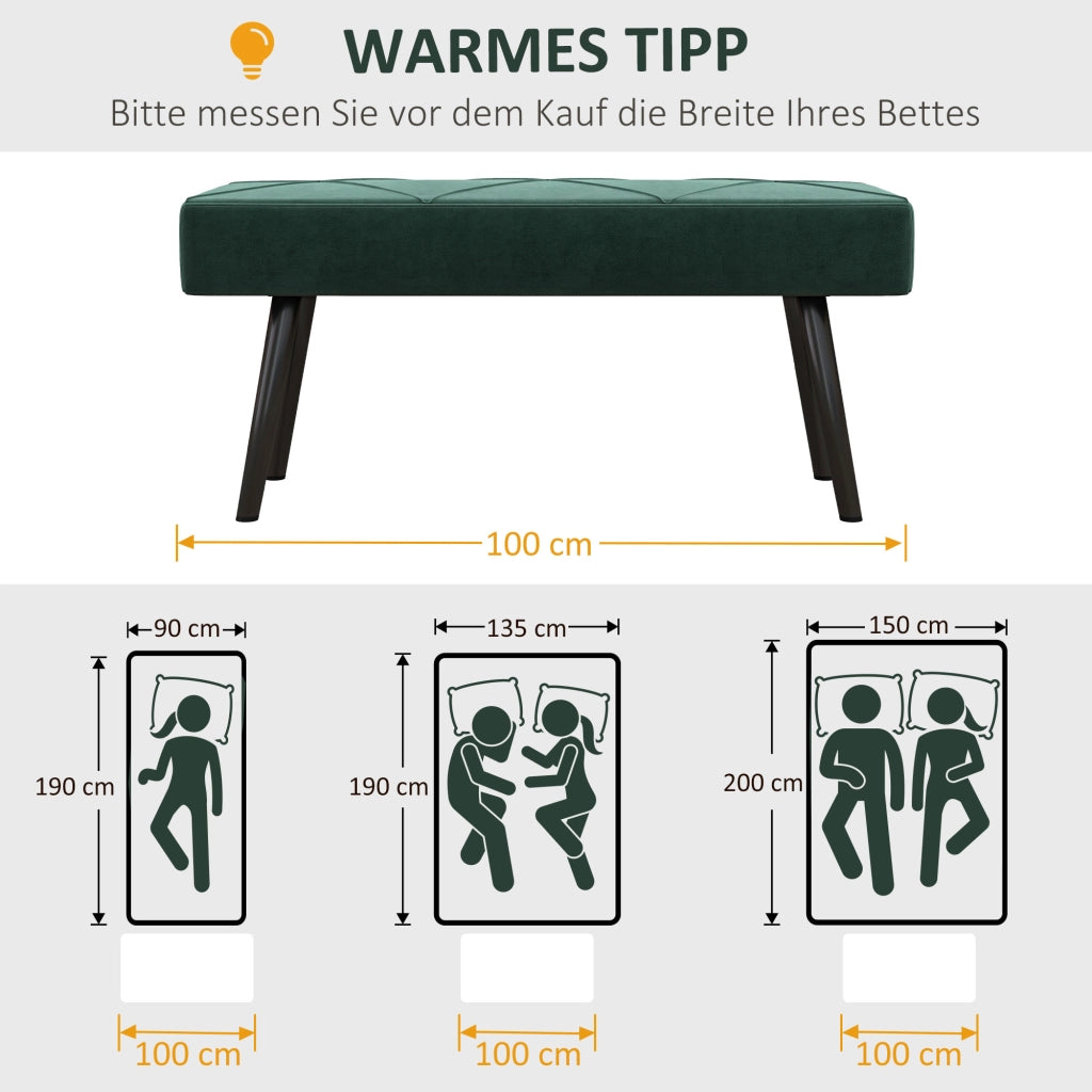 Letto imbottito con pouf ¨C zephmum ¨C 100x36x45 cm verde velluto