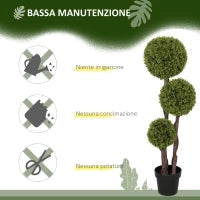 Pianta di Bosso Artificiale a 3 Sfere con Vaso Incluso e Fondo Rinforzato, Altezza 115 cm