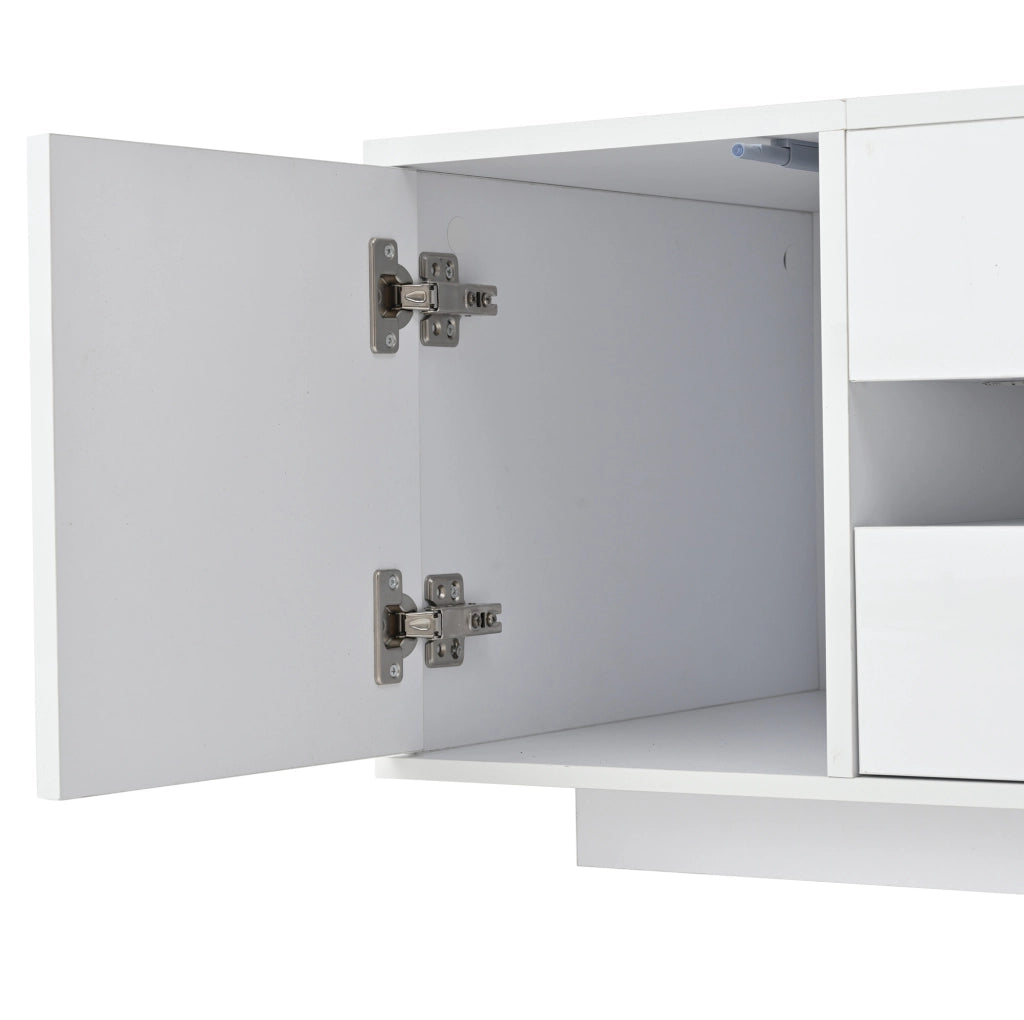 Tavolino da salotto alzabile con LED; cassetto e vano contenitore 90x50x34;5 cm in truciolare bianco