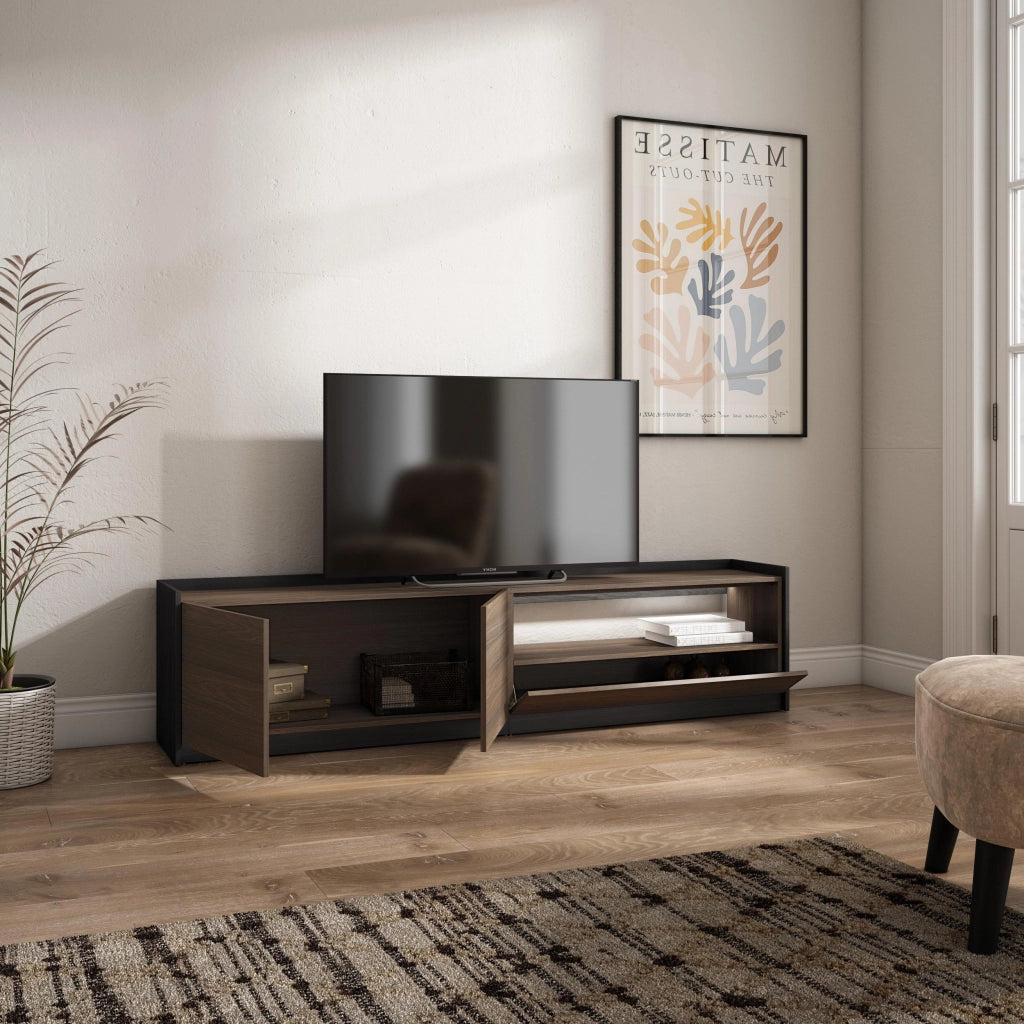 Mobile TV Soggiorno, 207x50x37 cm, Per TV fino a 80", LED, Rovere scuro e Nero