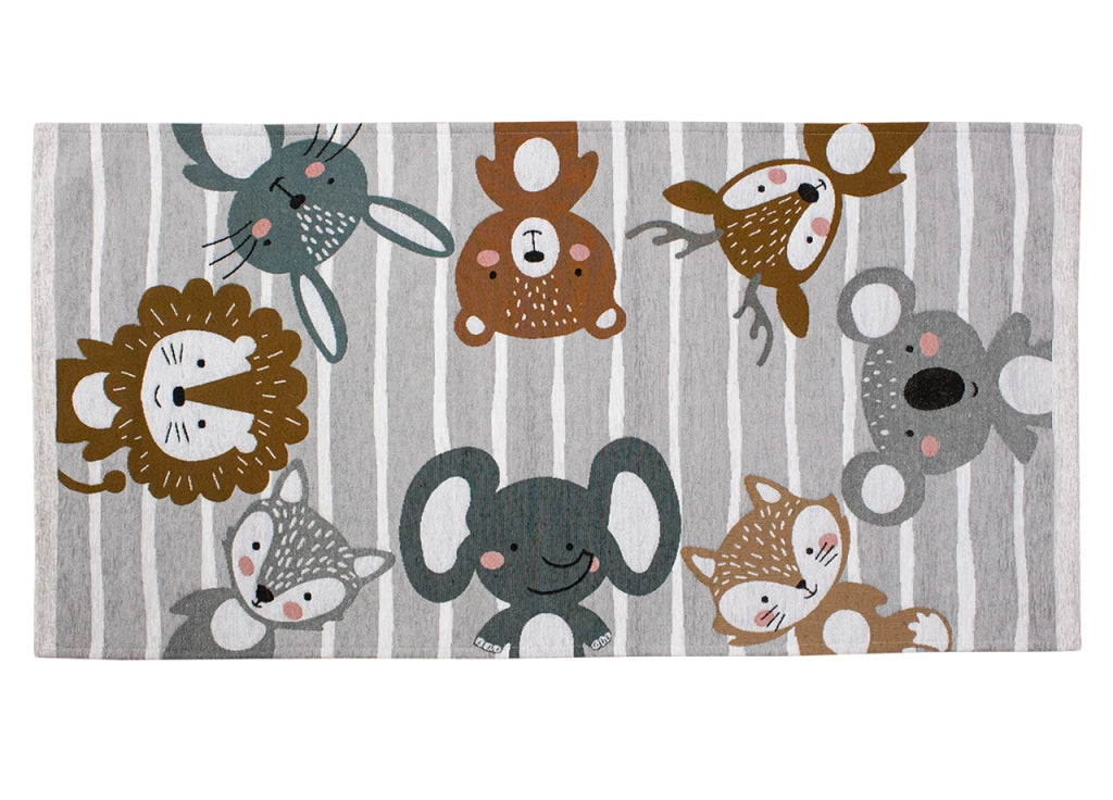 Tappeto Arredo e Gioco Antiscivolo Per Cameretta Bambini Disegno Animalii - 115x175 - Grigio Perla