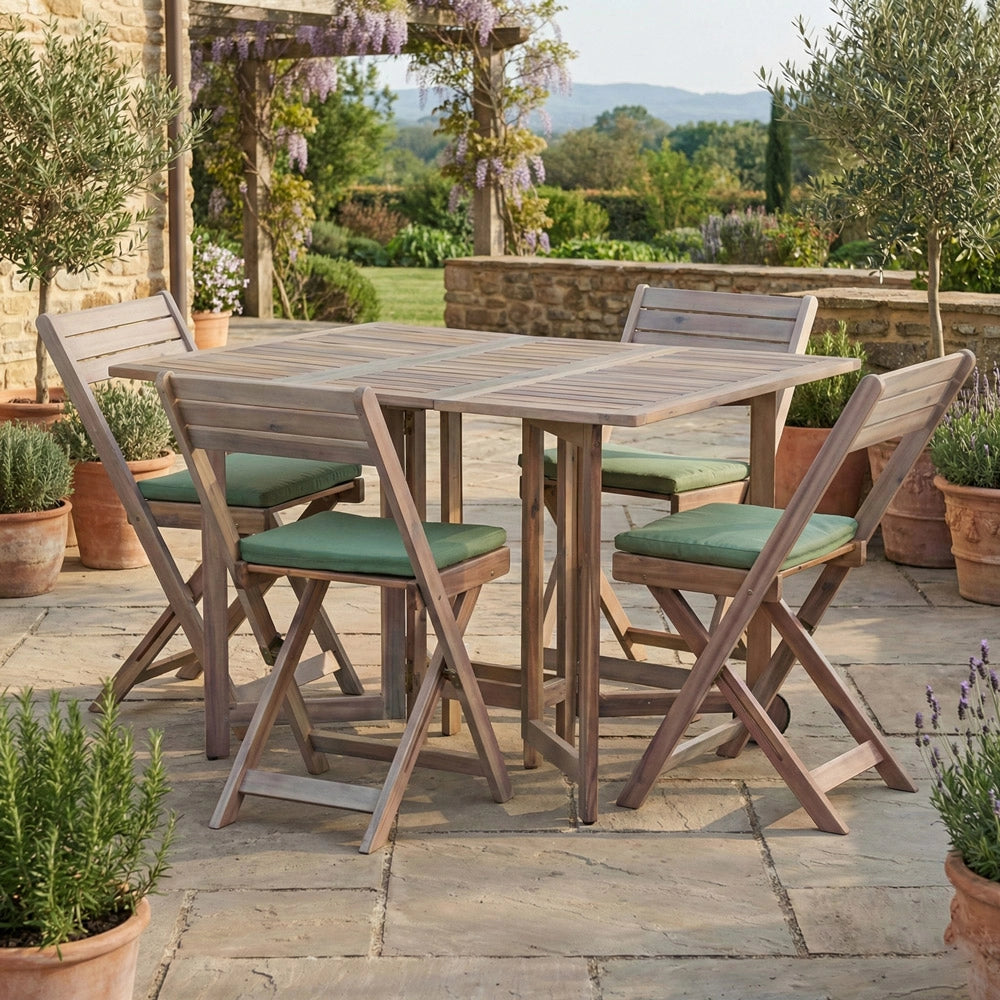 Set tavolo e 4 sedie da esterno in legno richiudibile 110x90 cm Vittoria Lux