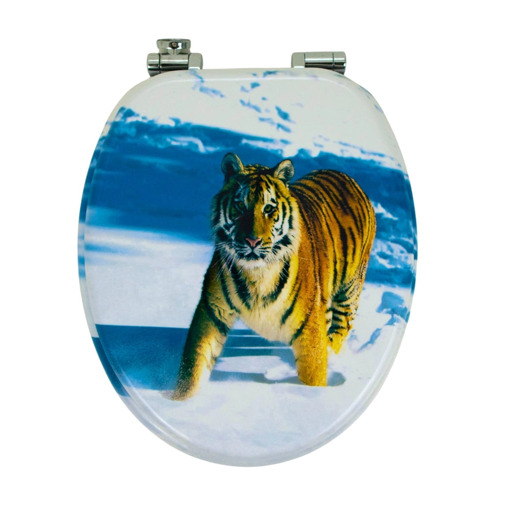 Sedile wc copri vater universale frizionato fantasia in mdf chiusura rallentata *** fantasia tiger, confezione 1