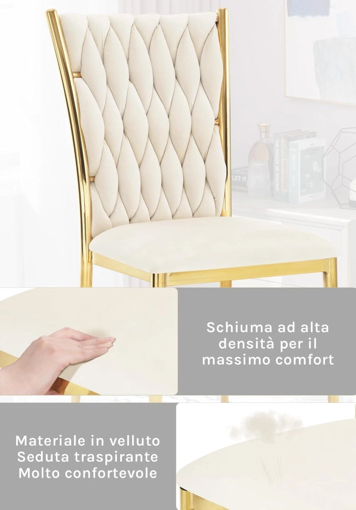 Set di 4 Sedie Sala da Pranzo in Velluto, Trasparenti Moderne di Design, Schienale Alto, Gambe in Metallo, Portata 150 kg, Beige EZS71cm-4