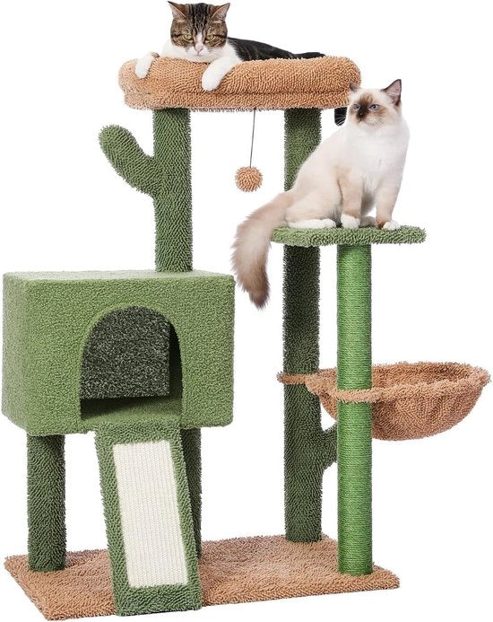 Krabpaal 90 cm moderno cactus pluche per gatti adulti e gatti con foro più grande top letto rimovibile pompon pallone corda sisal verde