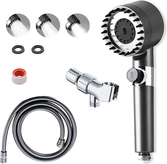 Douchekop manuale con tubo di 1,5 metri, testa da doccia a alta pressione risparmiatrice d'acqua.