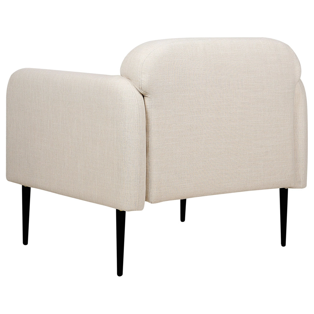 Poltrona in tessuto di lino beige chiaro e nero Gambe in metallo  Sedia imbottita Morbido stile retrò Art Decor Soggiorno