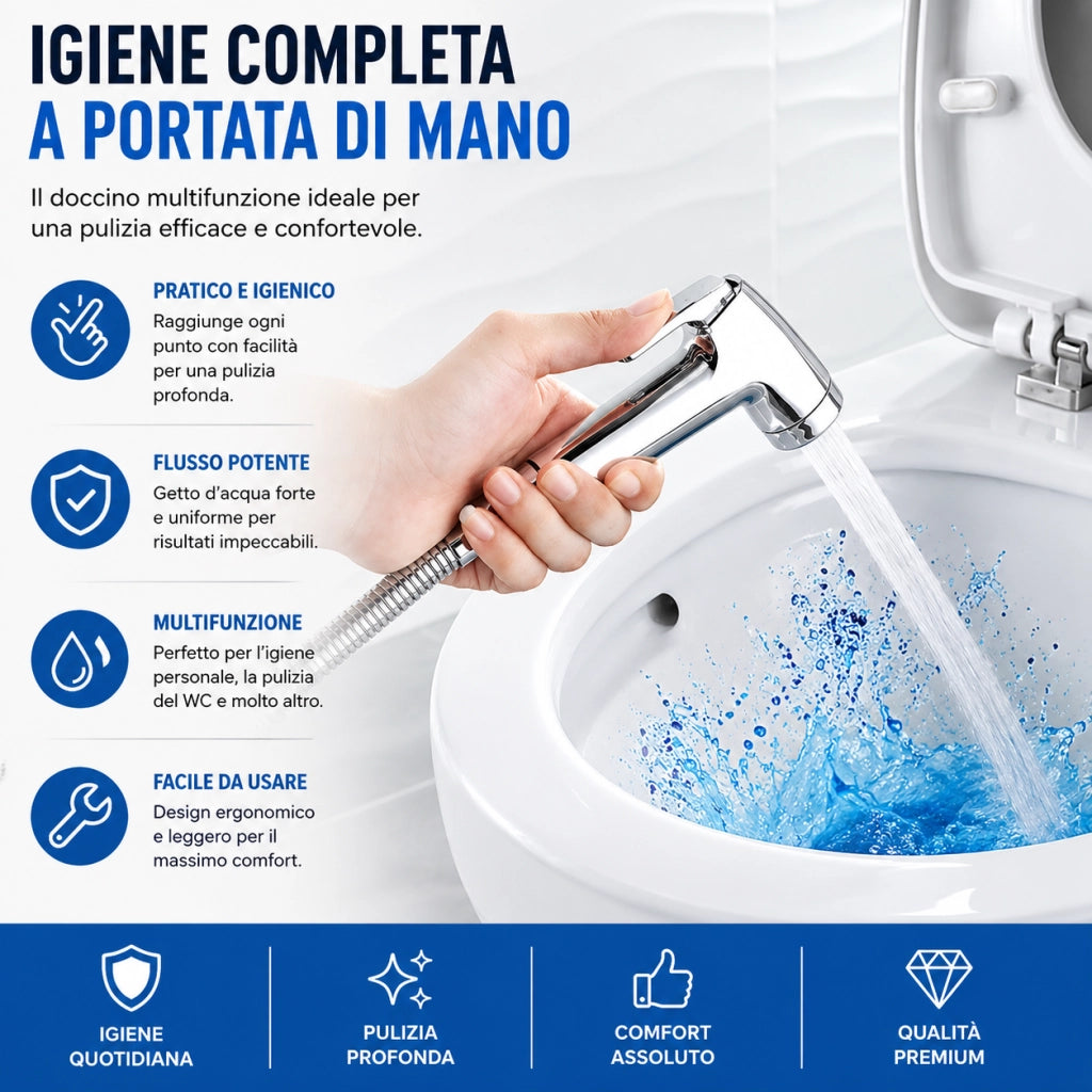 Idroscopino Per Bagno Con Tubo Flessibile 1,2 m e Supporto Per WC e Bidet 69308
