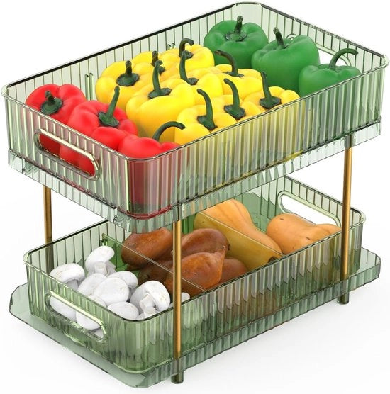 Organizzatore per cosmetici, tavolo per trucco a doppia altezza, diviso, con cassetti, organizzatore per bagno, cucina, lavabo (verde onice)