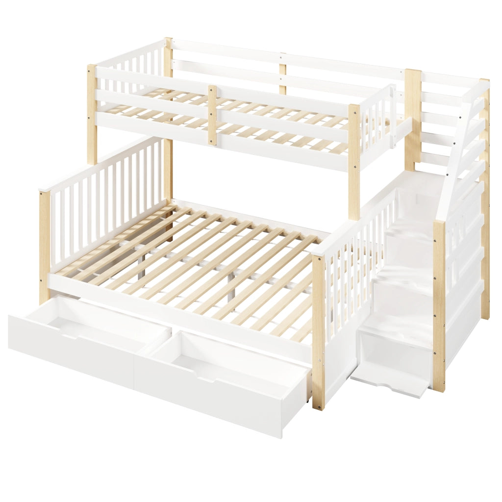 Castello 90x200 sopra 140x200 bianco/naturale cassetti e vano
