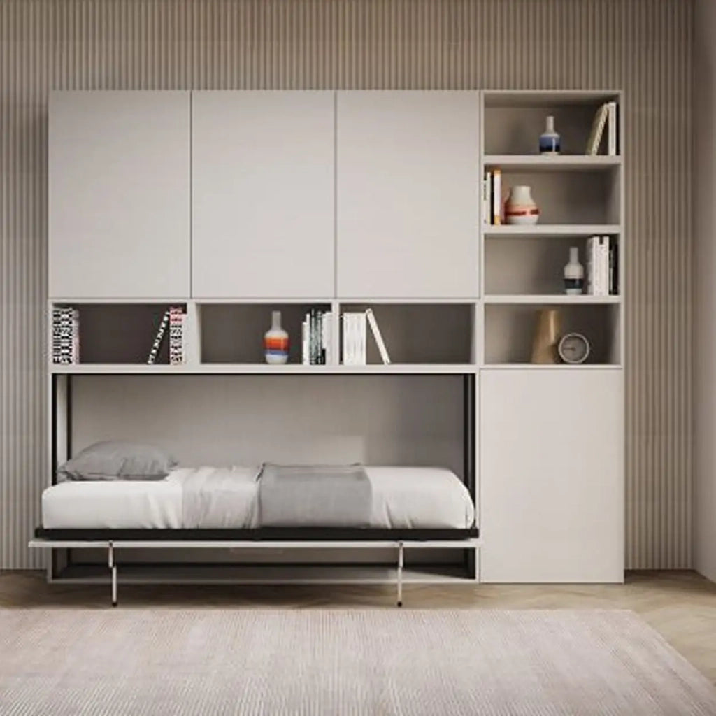Letto singolo a scomparsa Kando comp.D con materasso bianco frassino