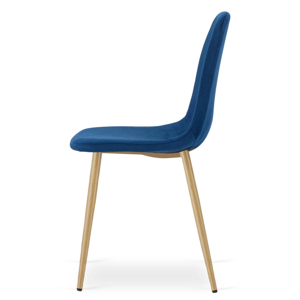 Set di 4 sedie Padva in velluto blu e gambe effetto rovere