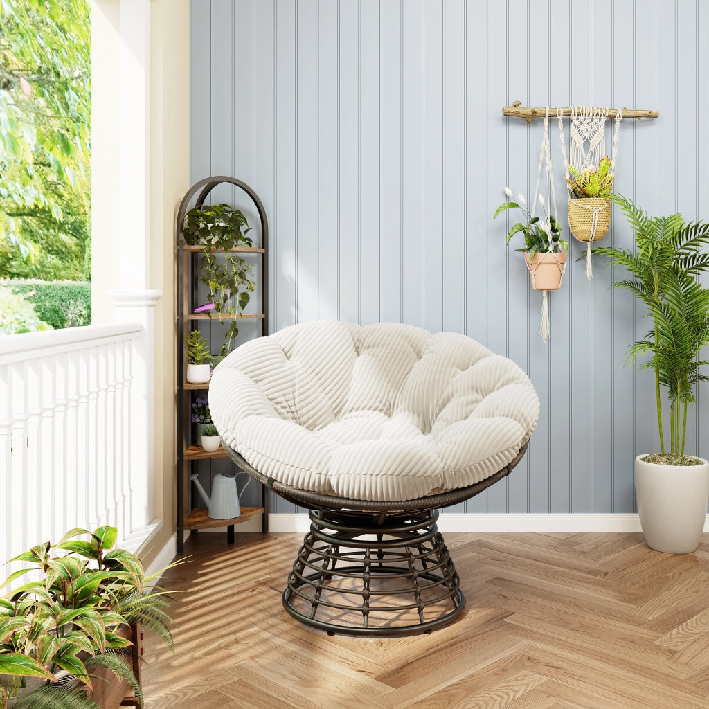 POLTRONA Girevole 92 cm in acciaio e PE rattan Bianca