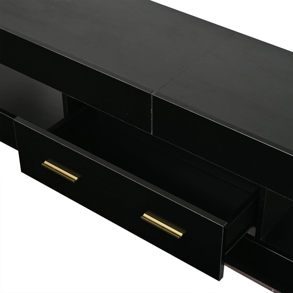 Mobile TV con LED, 152 x 35 x 40 cm, nero lucido con cassetti e vani a giorno
