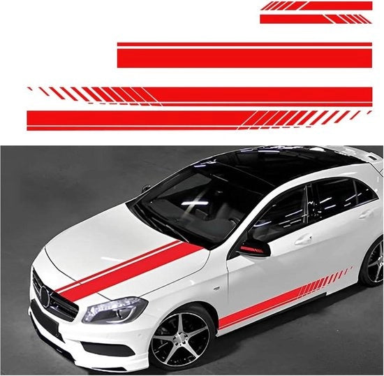 Set di 5 adesivi per auto, strisce laterali da corsa - decorazione per auto - SUV - camion - veicoli da terreno (Rosso)
