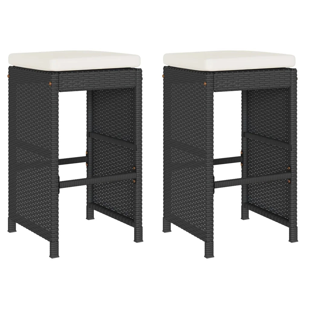 Sgabelli da Bar con Cuscini 2 pz Neri in Polyrattan